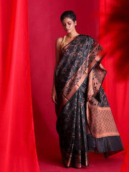 Beatitude - Black Woven Banarasi Saree with Unstitched Blouse