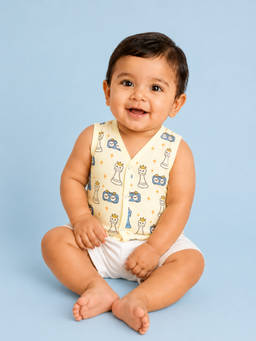 Kidbea - White Printed Muslin Regular Fit Jhabla
