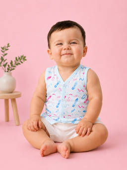 Kidbea - Blue Printed Muslin Regular Fit Jhabla