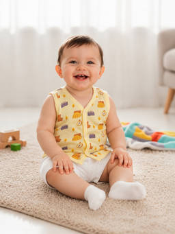 Kidbea - Cream Printed Muslin Regular Fit Jhabla