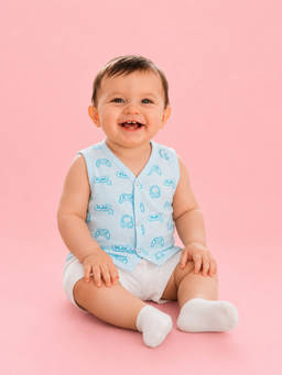 Kidbea - Blue Printed Muslin Regular Fit Jhabla