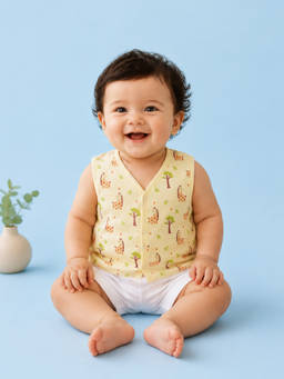 Kidbea - Cream Printed Muslin Regular Fit Jhabla