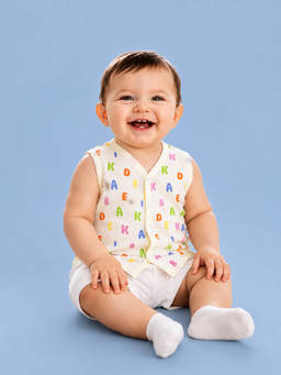 Kidbea - White Printed Muslin Regular Fit Jhabla
