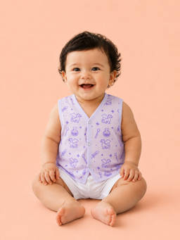 Kidbea - Purple Printed Muslin Regular Fit Jhabla