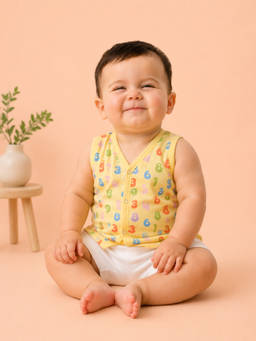 Kidbea - Cream Printed Muslin Regular Fit Jhabla