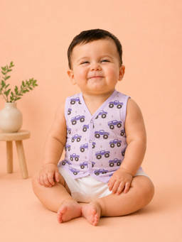 Kidbea - Purple Printed Muslin Regular Fit Jhabla