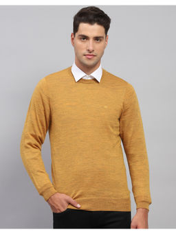 Monte Carlo - Mens Mustard Solid Round Neck Full Sleeve Pullover