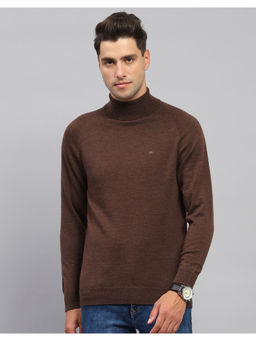 Monte Carlo - Mens Brown Solid Turtle Neck Full Sleeve Pullover