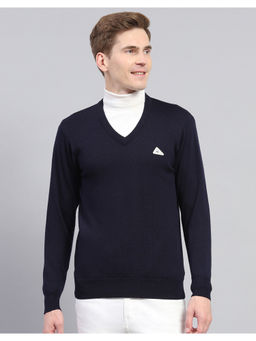 Monte Carlo - Mens Navy Blue Solid V Neck Full Sleeve Pullover
