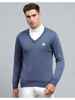 Monte Carlo - Mens Blue Solid V Neck Full Sleeve Pullover
