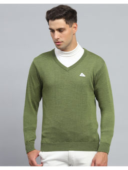 Monte Carlo - Mens Green Solid V Neck Full Sleeve Pullover