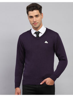 Monte Carlo - Mens Purple Solid V Neck Full Sleeve Pullover