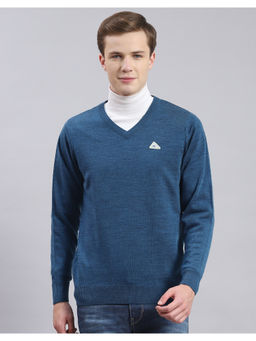 Monte Carlo - Mens Solid Blue V Neck Full Sleeve Pullover