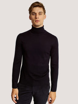 Bruun & Stengade - Men Navy Blue Solid Turtle Neck Full Sleeves Sweater
