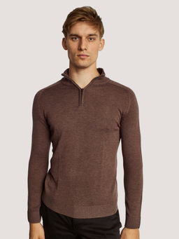 Bruun & Stengade - Men Brown Solid High Neck Full Sleeves Sweater