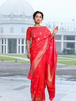 Beatitude - Pink Banarasi Silk Woven Saree with Unstitched Blouse
