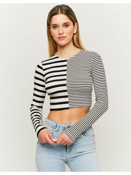 TALLY WEiJL - Striped Cropped Long Sleeves T-Shirts