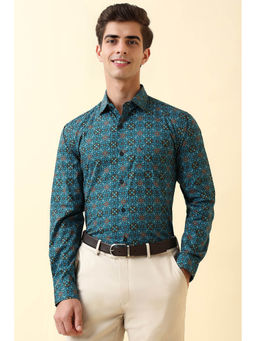 Allen Solly - Men Teal Print Full Sleeves Formal Shirt