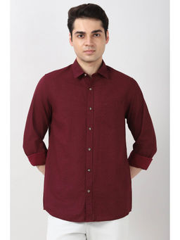 Peter England - Men Maroon Slim Fit Print Full Sleeves Casual Shirt