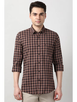 Peter England - Men Brown Slim Fit Check Full Sleeves Casual Shirt