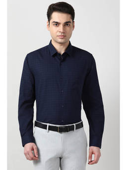 Peter England - Men Navy Slim Fit Full Sleeves Formal Shirt