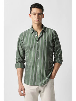 Van Heusen - Men Green Stripes Full Sleeves Casual Shirt