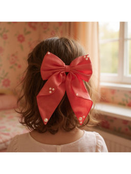 Ribbon Candy - Big Fancy Satin Bow Pearls Red Clip (16 Years and above)