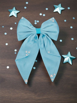 Ribbon Candy - Big Fancy Satin Bow Pearls Blue Clip (16 Years and above)