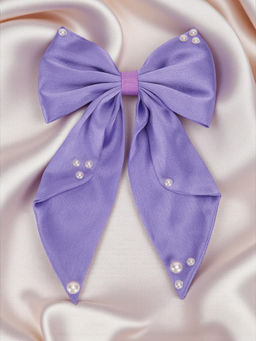 Ribbon Candy - Big Fancy Satin Bow Pearls Purple Clip (16 Years and above)