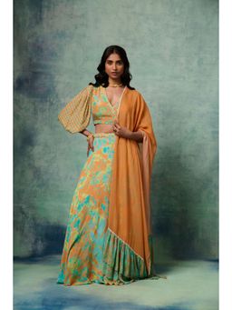 Saundh - Safar Top and Skirt with Dupatta Orange (Set of 3)
