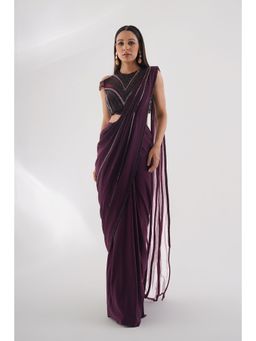 CHAASHNI BY MAANSI & KETAN - Beads Detailed Purple Pre-Drape Saree with Stitched Blouse