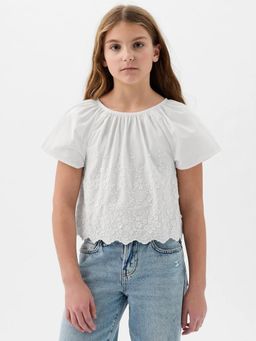 GAP - Girls White Cotton Round Neck Top