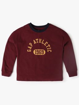 GAP - Boys Maroon Cotton Crew Neck T-shirt