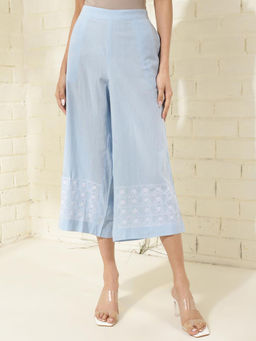 Fabindia - Light Blue Cotton Chikankari Culottes