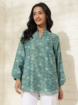 Fabindia - Green Cotton Silk Printed Tunic