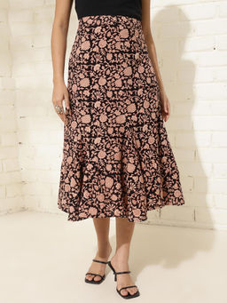 Fabindia - Black Cotton Printed Skirt Midi