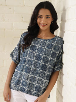 Fabindia - Blue Viscose Printed Top