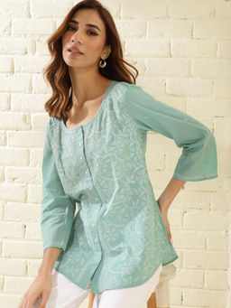 Fabindia - Green Cotton Chikankari Top