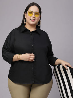 Style Quotient - Women Black Classic Smart Formal Plus Size Shirt