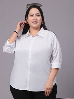 Style Quotient - Women White Classic Smart Formal Plus Size Shirt