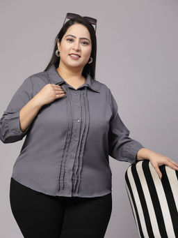 Style Quotient - Women Grey Classic Opaque Formal Plus Size Shirt