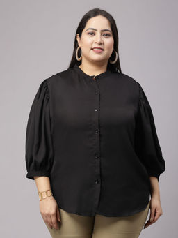 Style Quotient - Womens Black Regular Fit Mandarin Collar Formal Plus Size Shirt