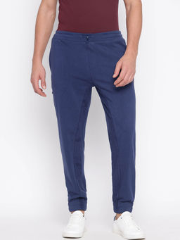 Guess - Men Navy Blue Solid Joggers with Drawstring Closure