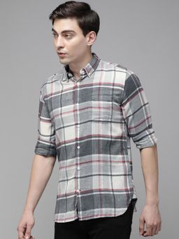 The Bear House - Men's Grey Checked Slim Fit Casual Shirt