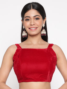 FLAHER - Maroon Square Neck Velvet Saree Stitched Blouse
