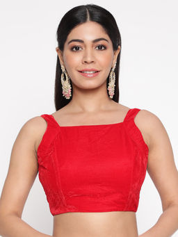 FLAHER - Red Square Neck Velvet Saree Stitched Blouse