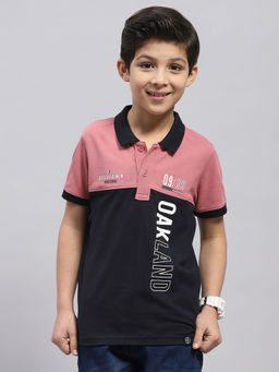 Monte Carlo - Boys Pink & Navy Printed Polo Collar T-Shirt