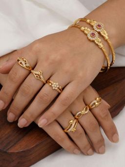 Gahan - Pack of 2 Gold Plated Bangles with 6 Adjustable Rings For Women