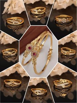 Gahan - Pack of 8 Adjustable Rings with Pack of 2 Bangles For Women