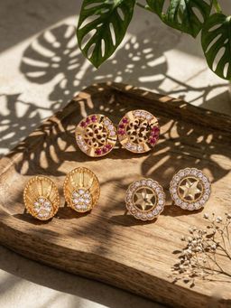 Gahan - 3 Pair of Gold plated Stud earring for Women